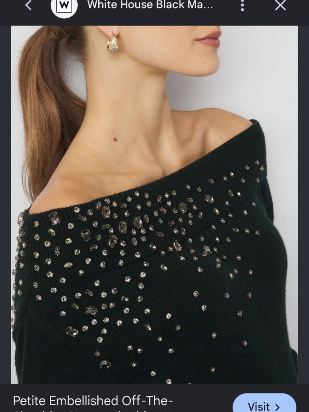 nwt WHITE HOUSE BLACK MARKET embellished off shoulder sweater moonlit garden